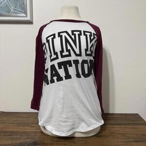 Pink Nation Women's Raglan Sleeve Baseball Tee Shirt Medium